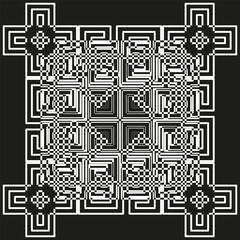 Complex pattern illustration. Abstract square design. Interlocking geometric shapes. Vector optical maze.