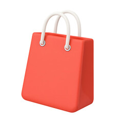 3D red shopping bag icon with white handles and soft rounded edges isolated on transparent background