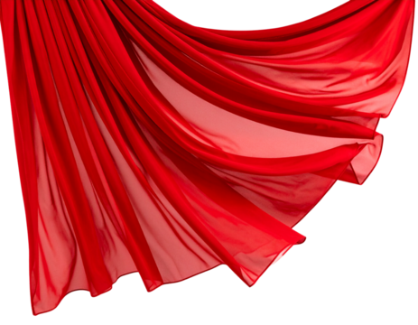 Red Sheer Curtains Blowing in Breeze – Dynamic Motion Scene, Transparent PNG Cutout