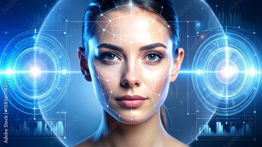 Aufkleber futuristic face scan with data visualization - modern technology and biometrics