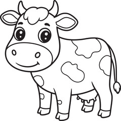 Fototapeta premium Adorable cartoon cow illustration black and white vector art for coloring and children's educational materials
