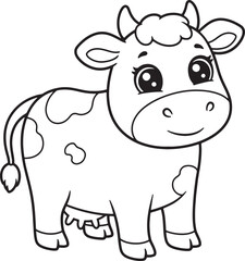 Fototapeta premium Adorable cartoon cow illustration with black outlines perfect for coloring books and designs