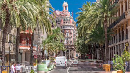 Timelapse of Banco de Valencia headquarters, historic landmark in Valencia, Spain.