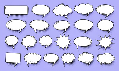 Cartoon Speech Bubbles Set | Variety of Hand-Drawn Communication Icons for Social Media, Chat Apps, and Graphic Design