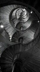 Fototapeta premium Explore the architectural marvel of a spiral staircase in captivating monochrome view