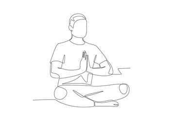 Men who do yoga to relieve stress. Mental health retreats concept one-line drawing