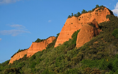 The unique landscape of Las Medulas in Galicia, Spain, shaped by gold mining activities of the ancient Romans