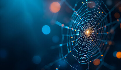 Illuminated Spider Web with Bokeh Lights