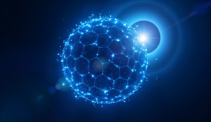 Illuminated Geometric Sphere with Blue Light Effects