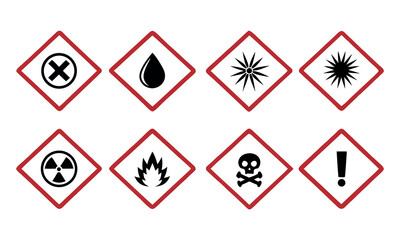 Obraz premium Hazard Pictograms Set Warning Symbols Representing Health Hazards Safety Precautions and Chemical Risks Associated With Substances Used in Various Industries