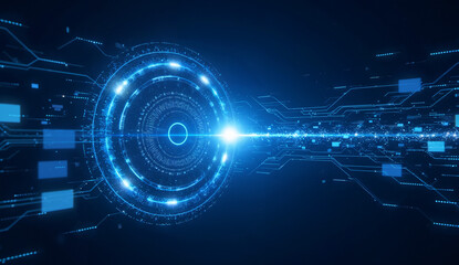 Obraz premium Futuristic digital interface with glowing blue circuits and a central circular hub