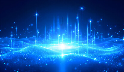 Radiant Blue Landscape with Sparkling Lights and Wavy Patterns