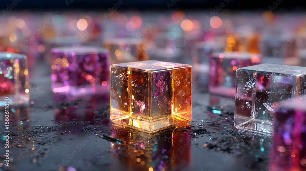 Poster futuristic metaverse digital cubes block technology network connection concept, the time of technolo