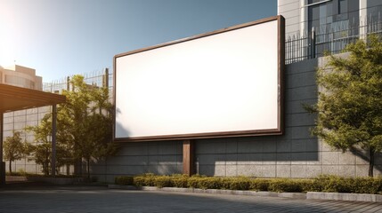 Large blank billboard on a modern concrete wall outdoors during daytime