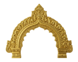 Ornate Golden Temple Archway, Traditional Indian Architectural Toran, Sacred Decorative Arch isolated
