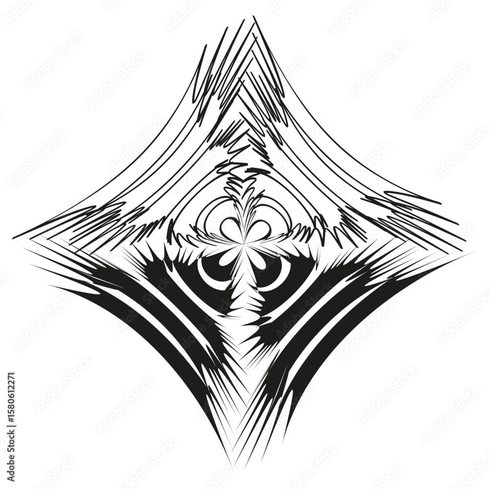 Poster abstract diamond shape. sharp linear strokes. dynamic vector artwork. black white illustration.