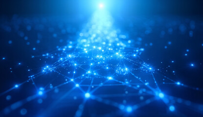 Fototapeta premium Blue Abstract Network with Glowing Nodes and Connections
