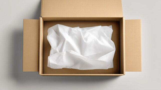 Open box with white tissue paper in clean minimalistic design
