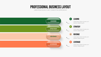 Enterprise Report Four Option Infographic Slide Design. Modern Strategy Presentation Template Vector Illustration. Marketing Proposal 4 Element Diagram Frame Layout.