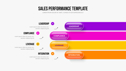 Visual Proposal 4 Step Infographic Frame Template. Financial Performance Slideshow Design Vector Illustration. Enterprise Development Four Option Diagram Slide Layout.