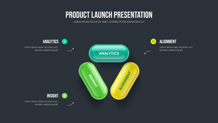 Financial Introduction Three Element Infographic Slideshow Layout. Project Forecast Frame Design Vector Illustration. Consulting Growth 3 Option Diagram Slide Template.
