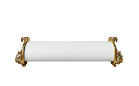 Elegant gold ornate scroll holder with blank white paper for text or design on black background