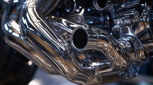 Polished chrome exhaust system close-up