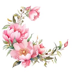 Fototapeta premium Peonies flower corner frame flowers illustration watercolor.