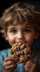Naklejka premium A child savoring a warm chocolate chip cookie