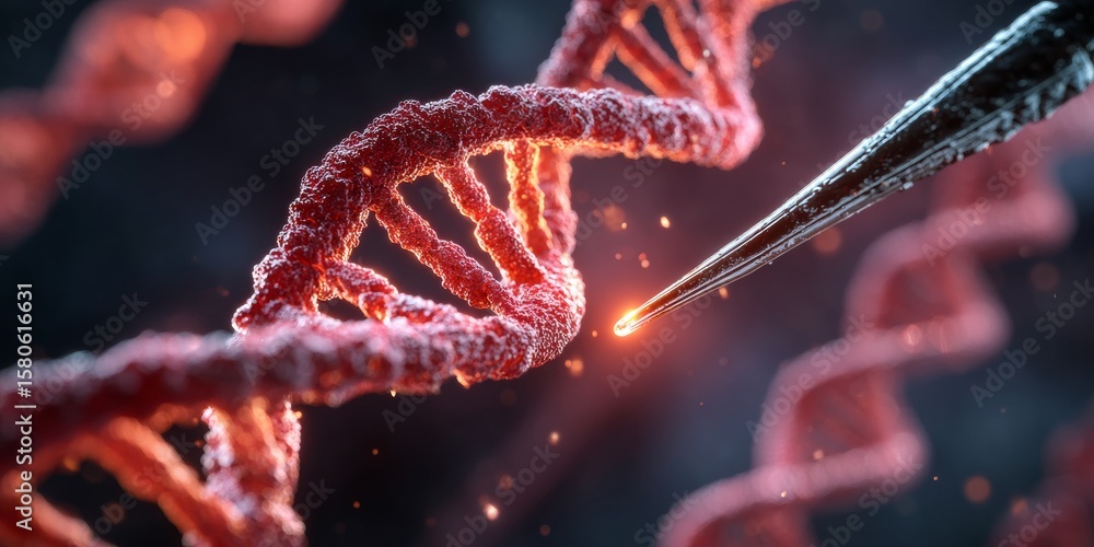Poster futuristic laboratory environment with holographic interface manipulating floating dna helix strands