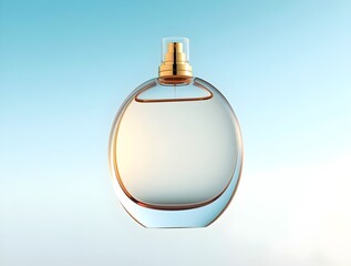 Elegant Perfume Bottle: Clear Glass Fragrance Container with Gold Cap, Cosmetic Product Packaging Design, Luxury Scent, Beauty Product Photography