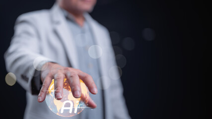 Ai powered Globe Persons Hand Holds Glowing Earth, Representing Artificial Intelligence, Data Network Cognitive Innovation In Technology