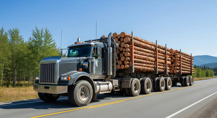 Truck transporting wood on the highway