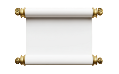 Elegant white scroll with ornate golden finials on a black background