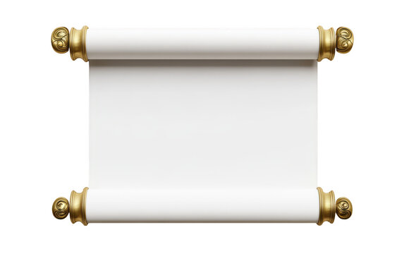 Elegant white scroll with ornate golden finials on a black background