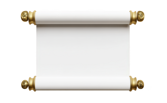 Elegant white scroll with ornate golden finials on a black background