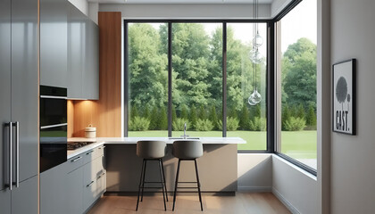 Fototapeta premium Gray kitchen corner with bar