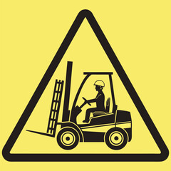 Forklift safety warning sign, Industrial workplace hazard symbol in yellow triangle