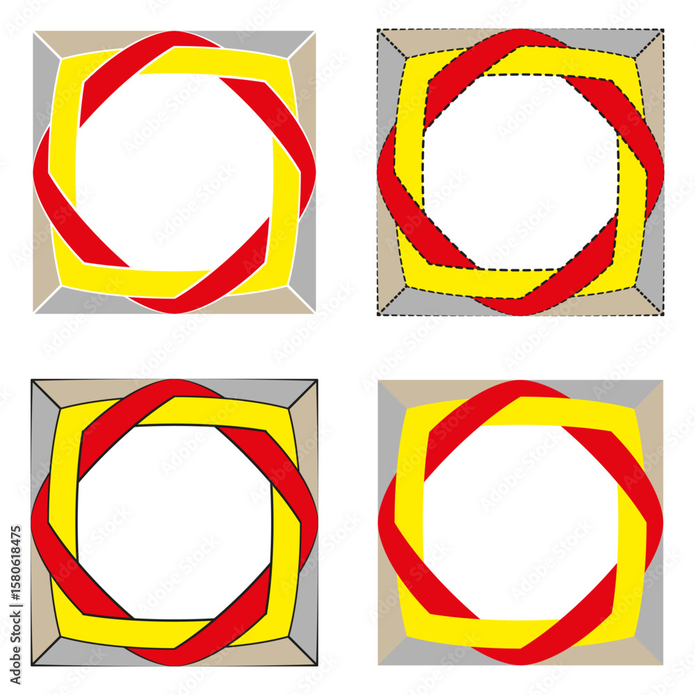 Poster intertwined shape icon. red yellow element. geometric loop symbol. vector abstract illustration.