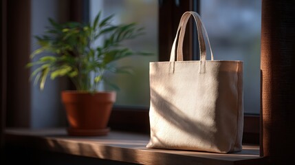 Minimalist Tote Bag Design Displayed with Natural Light and Shadow
