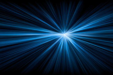Flat design abstract radial light burst is creating vibrant blue and cyan warp-speed tunnel energy