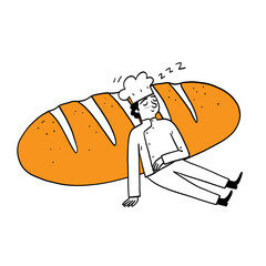 Chef leaning on bread.