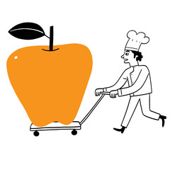 Chef pushing an apple cart
