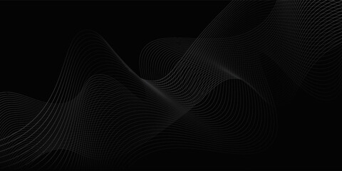 Black abstract background design. Modern wavy line concept pattern monochrome colors. Simple art good wave
