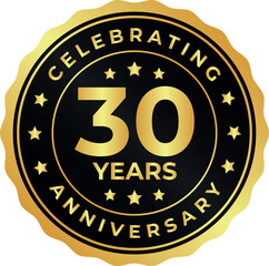 30th anniversary gold badge with elegant celebration label design