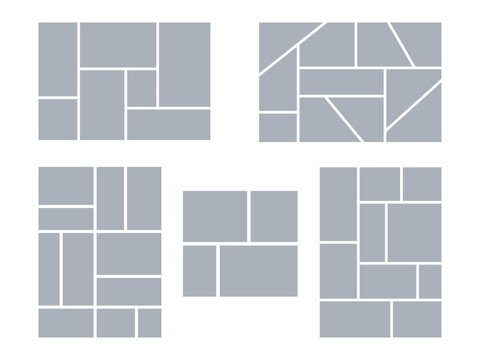 Frame and photo mosaic layout with template for moodboard, collage, and image display. Use as a background board or album page with clean rectangle shape. Great for comic or manga design.