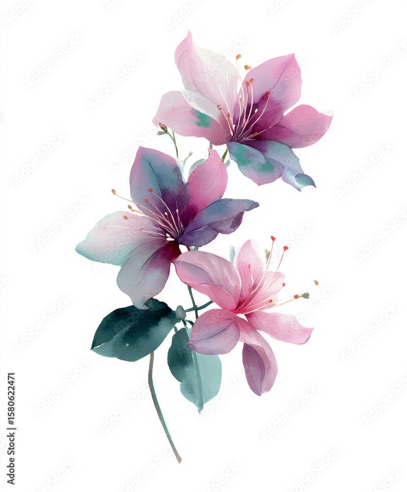 Aufkleber modern botanical illustration displaying overlapping plants in a dynamic three angle composition wit