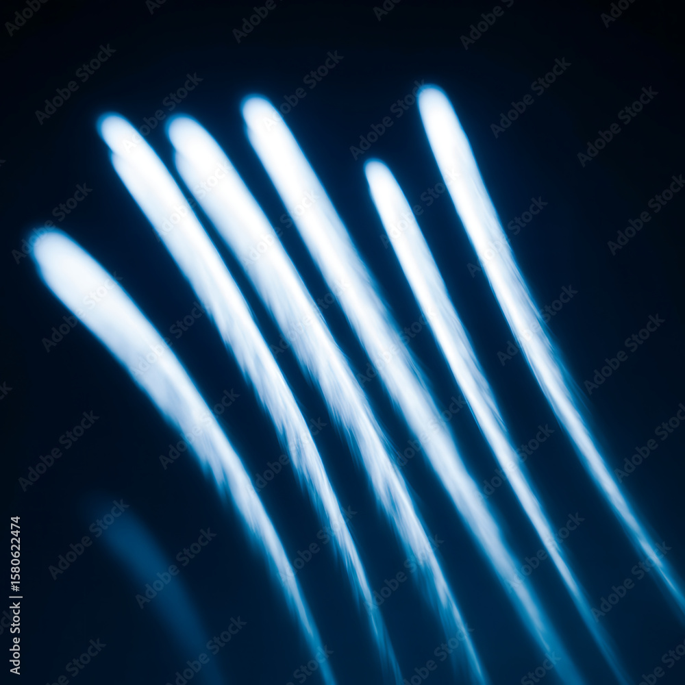 Poster parallel light streaks moving across dark backdrop captured in abstract long exposure representing m