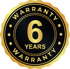 gold six year warranty badge with bold number 6 on round stamp design