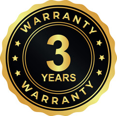 Fototapeta premium gold three year warranty badge with bold number 3 on round stamp design